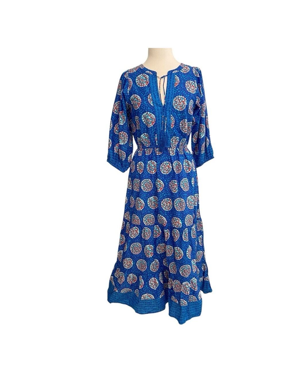 Hatley NWT Celine maxi dress blue woven Vneckline crispy cotton bohemian chic S